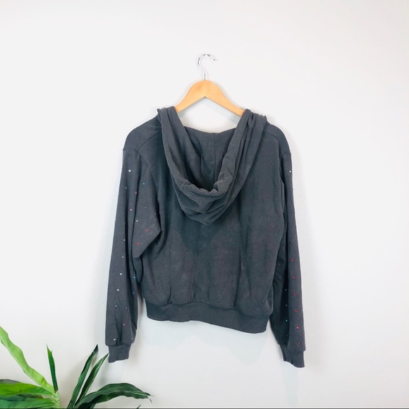 NWT wildfox Reagan rainbow grey zip up hoodie M L - Picture 7 of 7